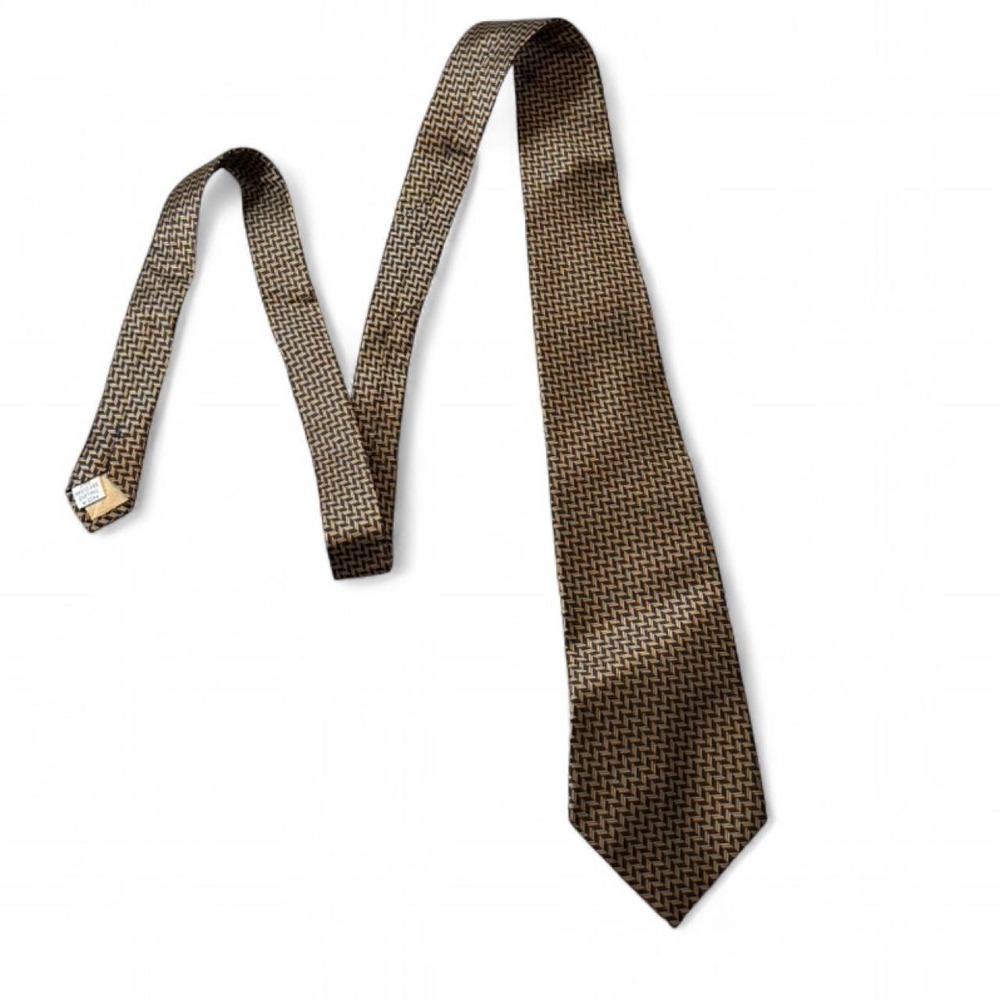 Vintage 90s Jim‎ Thompson Brown & Black Herringbone 100% Thai Silk Tie